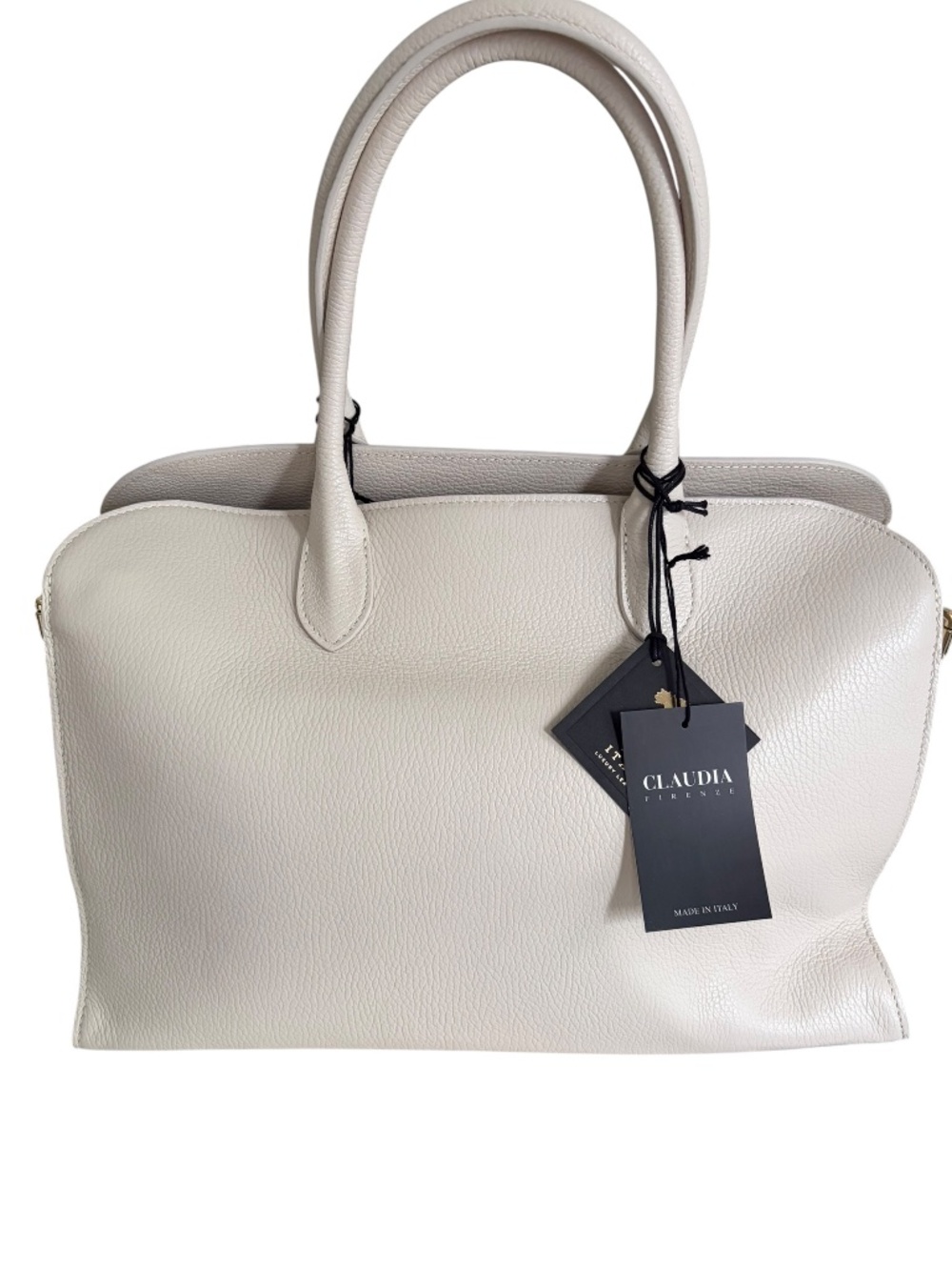 Claudia Firenze Analoo Cream Pebbled Leather Satchel Bag w/crossbody strap